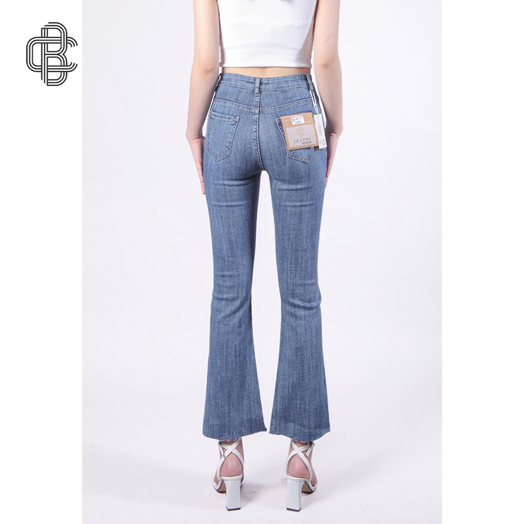 Quần jean nữ lưng cao - Quần bò nữ ống loe túi kiểu chất cotton co giãn - La’coba