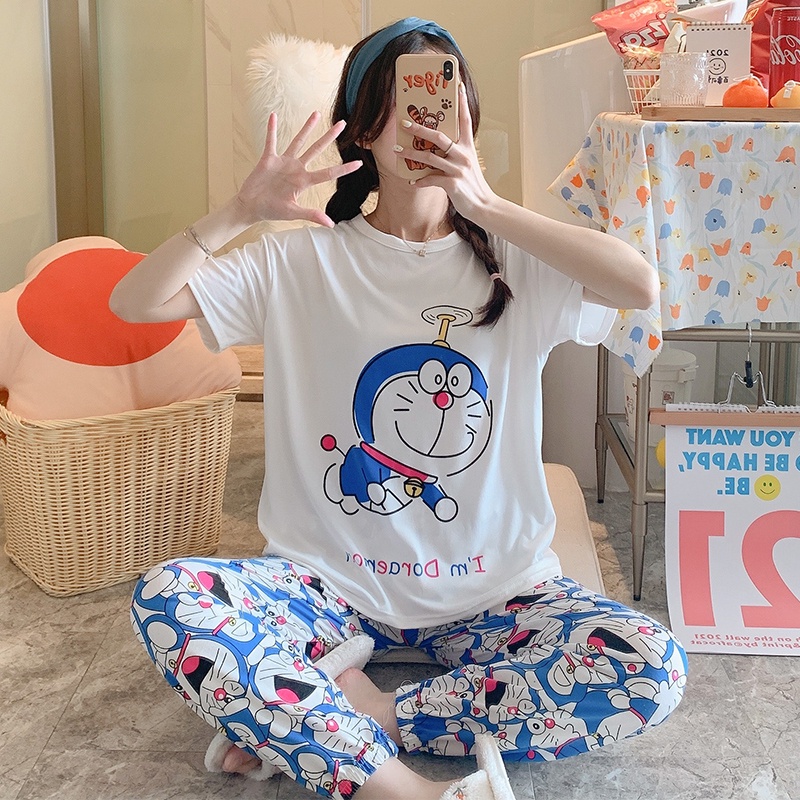 Bộ Đồ Ngủ Áo Tay Ngắn Phối Quần Dài Dễ Thương Cho Phụ Nữ | BigBuy360 - bigbuy360.vn
