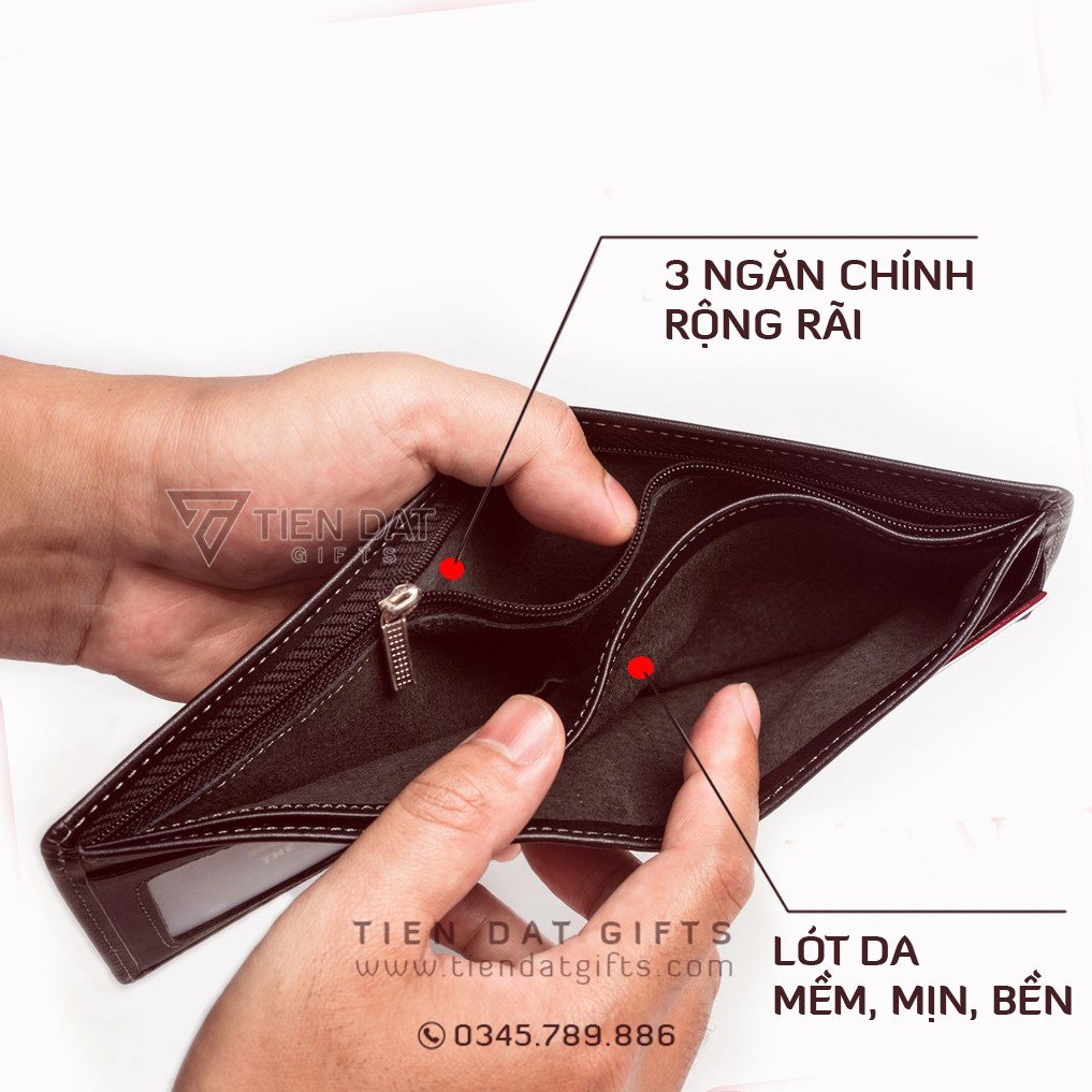 Ví Da Khắc Tên, Chữ Theo Yêu Cầu - Da bò cao cấp,sang trọng, Bh 24th - Quà tặng sinh nhật người yêu ý nghĩa