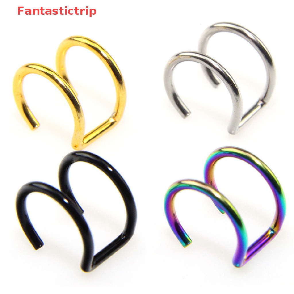 [Fantastictrip] Set 2 Khuyên Kẹp Tai / Mũi / Môi Dáng Tròn Phong Cách Unisex Không Cần Xỏ Lỗ