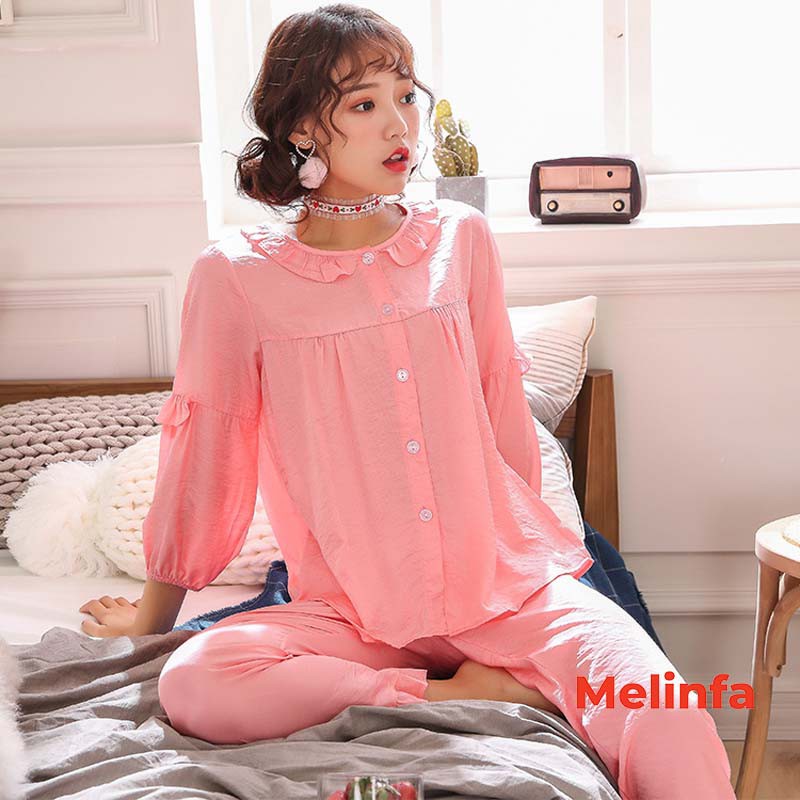 Bộ đồ ngủ nữ cao cấp không nhăn, bộ Pyjamas mặc nhà tay lửng, quần dài vải Tencel lụa phong cách trẻ trung mã VABD0198