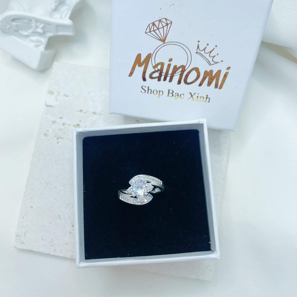 Nhẫn nữ viền vặn chéo ôm đá cao cấp MAINOMI mã kèm quà tặng, sang xịn quý phái món quà vô giá của phái nữ