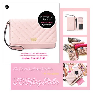 (Túi, Ví 264) - Ví cầm tay hồng phấn đính hạt, nhiều ngăn nhỏ bên trong, KT: 17x13cm - hàng nhập Victoria's Secret USA