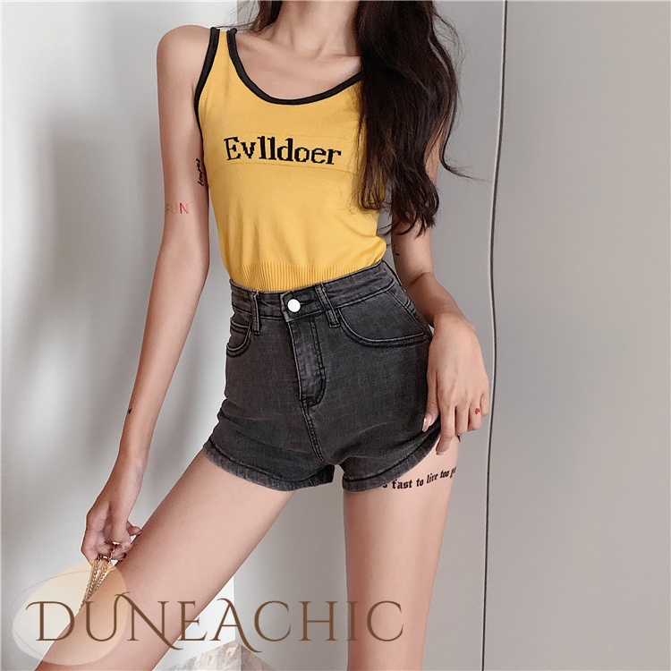 DUNEA Quần Short Denim Lưng Cao Kiểu Dáng Đơn Giản Quyến Rũ Cho Nữ