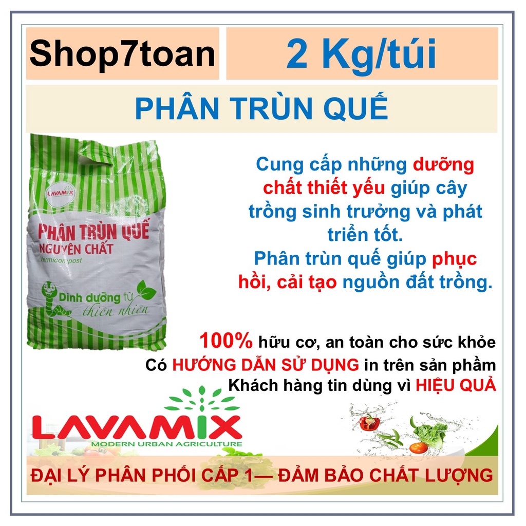 Phân Trùn Quế 2kg LAVAMIX, Bổ Sung Dinh Dưỡng, Cải Tạo Đất