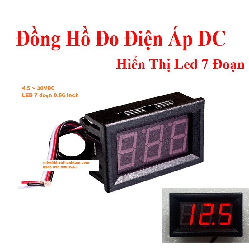 Đồng Hồ Led Báo Volt DC 4-30VDC, Đo Điện Áp Một Chiều