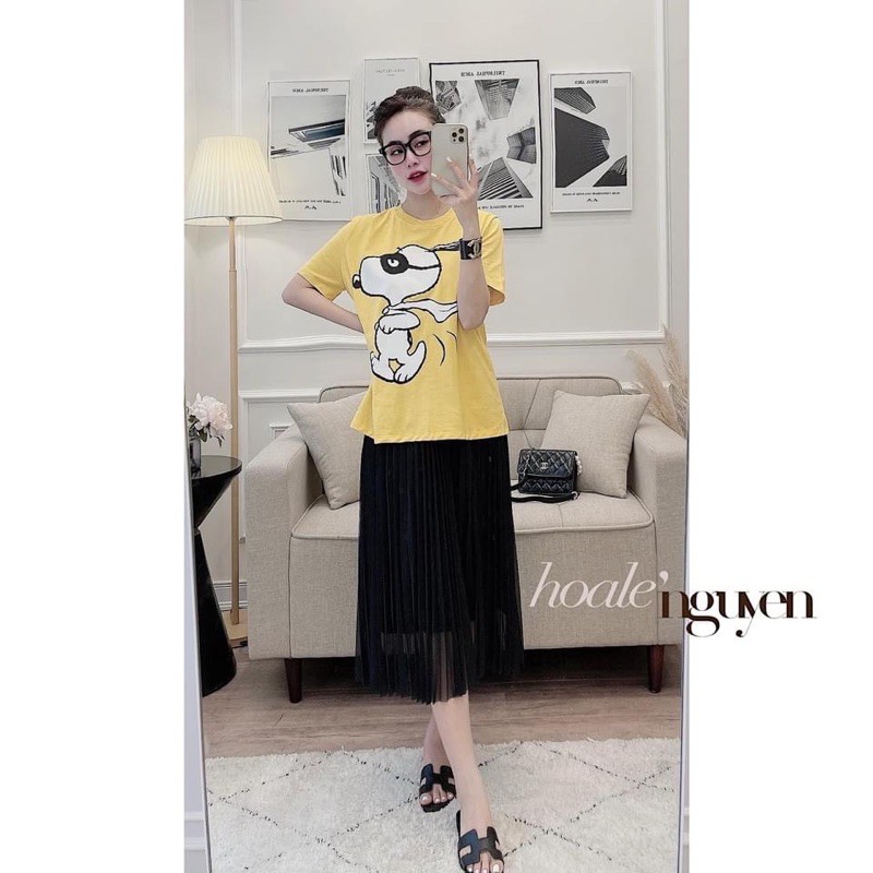 [Mã WASKT410K giảm 10K đơn 50K] ANU219 - ÁO PHÔNG NỮ VÀNG HÌNH CÚN TRẮNG | BigBuy360 - bigbuy360.vn