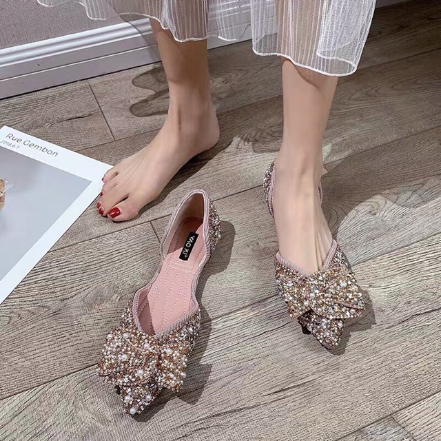 Giày búp bê nữ nơ ngọc đá Mũi Nhọn điệu đà sang chảnh | BigBuy360 - bigbuy360.vn