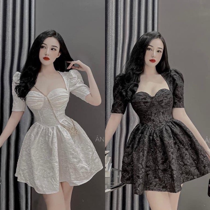 ĐẦM GẤM CỔ VUÔNG TAY PHỒNG NHẸ