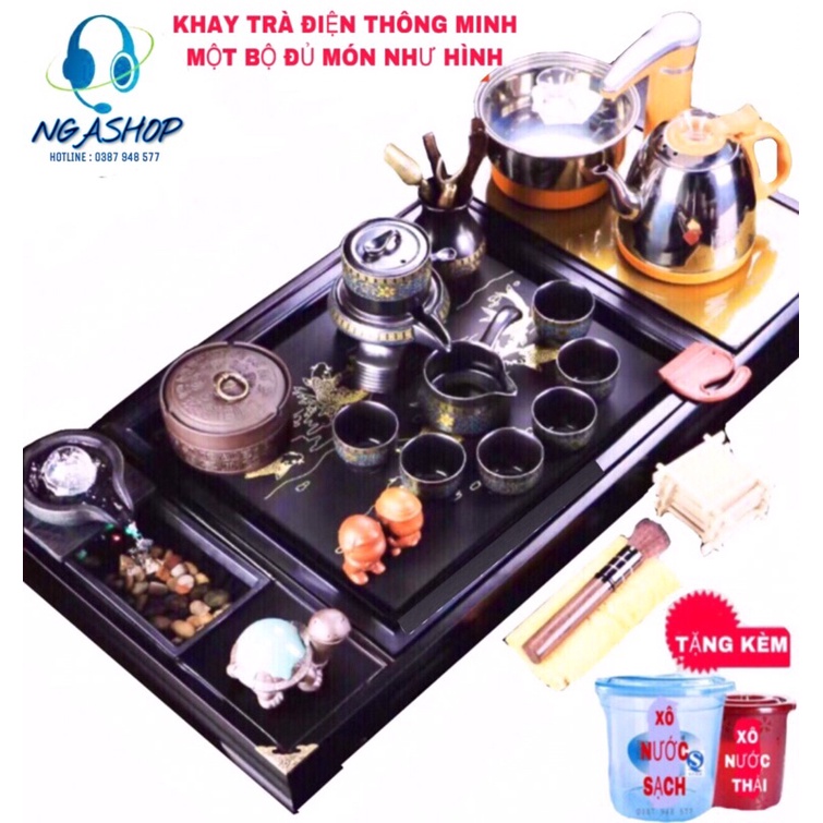 Bộ bàn trà điện đa năng thông minh,khung gỗ mặt đá sứ,tiểu cảnh dòng chảy cối xay,Bếp đun nước ionx cảm ứng tự động