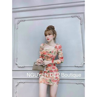 Đầm body tay dài in họa tiết hoa dễ thương