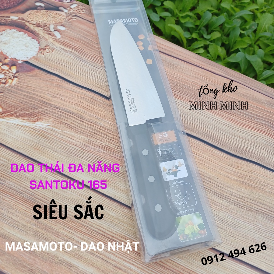 Dao Nhật. Dao làm bếp đa năng MASAMOTO Santoku165 cán gỗ Pakka thép Cacbon cao cấp