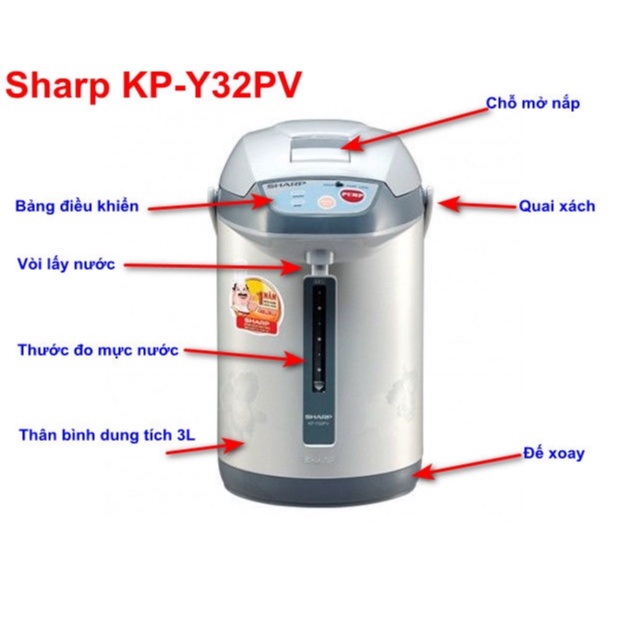 [Mã ELHADEV giảm 4% đơn 300K] Bình thủy điện điện Sharp KP-Y32PV 3L (Bạc) - Hàng nhập khẩu