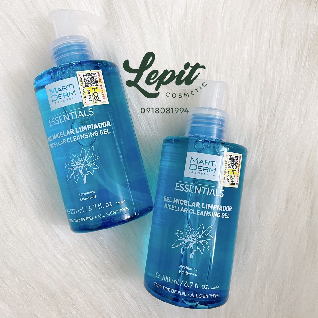 [Hàng Nhập Khẩu] Gel Rửa Mặt Tích Hợp Tẩy Trang Cho Mọi Loại Da - Martiderm Essentials Micellar Cleansing Gel 200ml