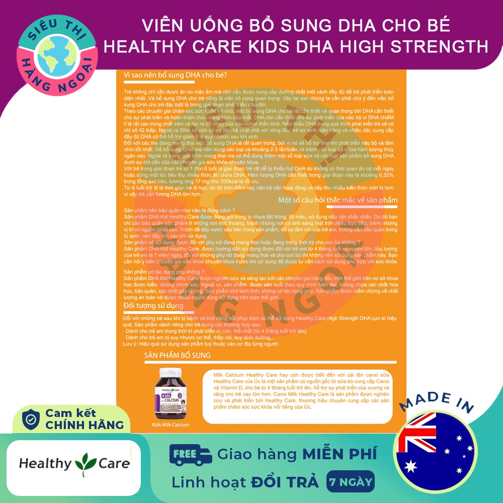 Viên uống bổ sung DHA cho bé Healthy Care Kids DHA High Strength Hộp 60 viên