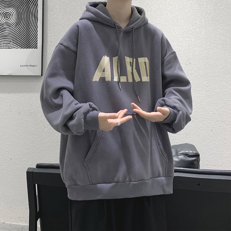 Áo hoodie cotton dáng rộng phong cách mùa thu đông Hồng Kông 2021 cá tính cho nam