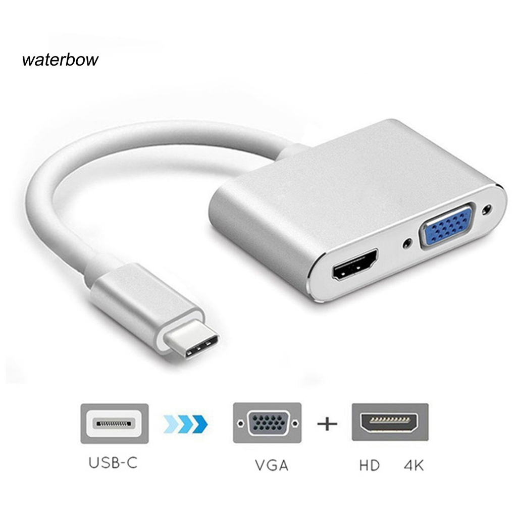 ww Type C USB C to VGA HDMI-compatible Adapter 2 in 1 Portable Converter Docking Station for Computer
