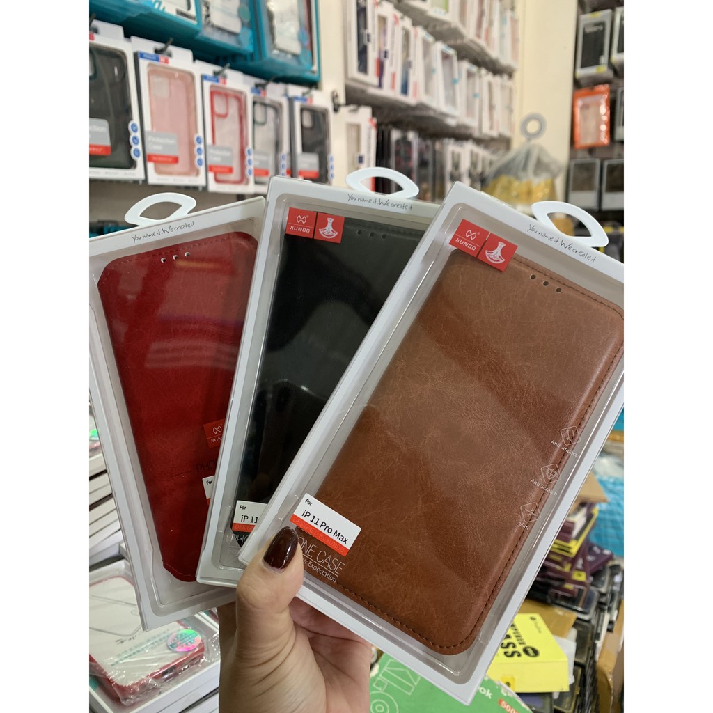 BAO DA XUNDDO IPHONE 11 PRO MAX / XS MAX / X / 8plus 7plus 8 76plus 6 có ngăn đựng thẻ ví tiền da PU nguyên tấm