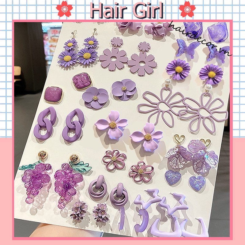 Bông Tai Đính Đá Tím Phong Cách Hàn Quốc