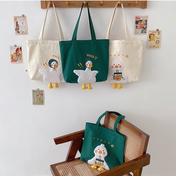 Túi tote thêu hình chú vịt cute