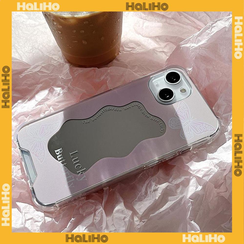 iPhone Case Acrylic HD Mirror Laser Airbag Shockproof Protection Camera Cute Pink Butterfly Compatible For iPhone 11 iPhone 13 Pro Max iPhone 12 Pro Max iPhone 7 Plus iPhone xr