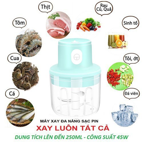 Máy Xay Thịt Mini - Máy Xay Tỏi Ớt Mini Cầm Tay Tự Động Siêu Khỏe - Xay Đồ Ăn Dặm, Rau, Củ, Quả, Thịt Tiện Lợi