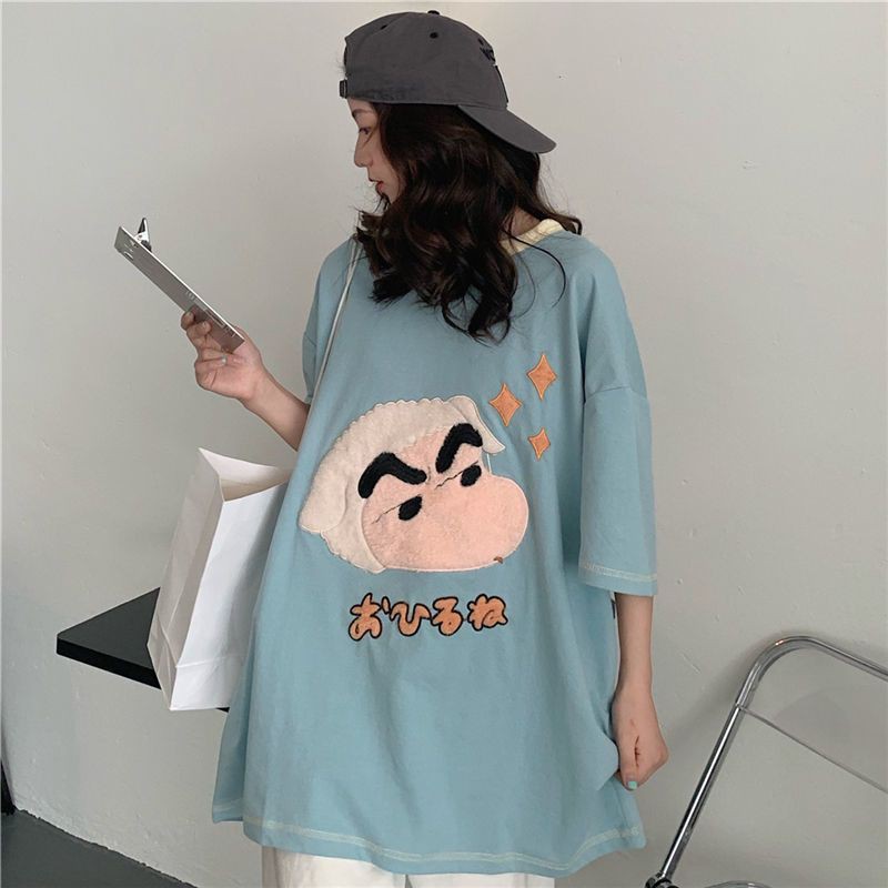 [ORDER] Áo phông nữ đáng yêu ulzang hình cừu bông chỉ nổi dáng oversize (ảnh thật)