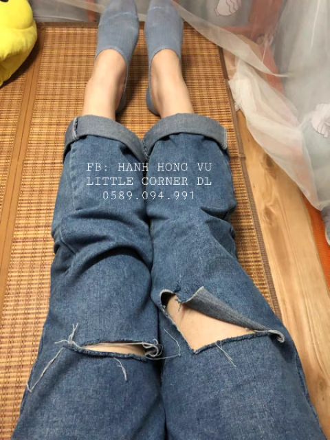 Quần retro baggy jeans ống suông dài nút hông rách xẻ kèm ảnh thật ulzzang unisex