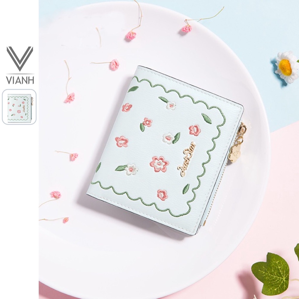 Ví nữ mini cute Just Star cầm tay đẹp dễ thương cao cấp đựng tiền thẻ nhiều ngăn hoa thêu ViAnh Store 070622