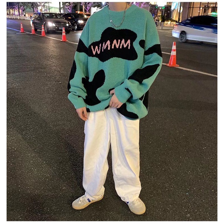 Áo Sweater Dệt Kim Dáng Rộng Thêu Họa Tiết Phong Cách Hàn Quốc Thời Trang Xuân Thu Mới Cho Nam