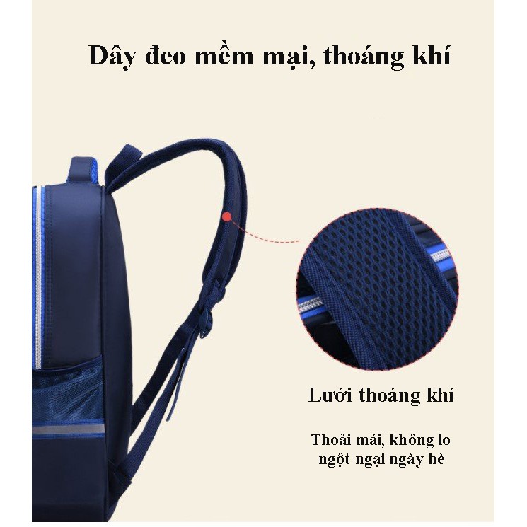 Cặp sách học sinh cấp 1 JUN-HAN chất liệu chống thấm nước, thoáng khí, bảo vệ cột sống + Tặng cá heo viết chũ đẹp