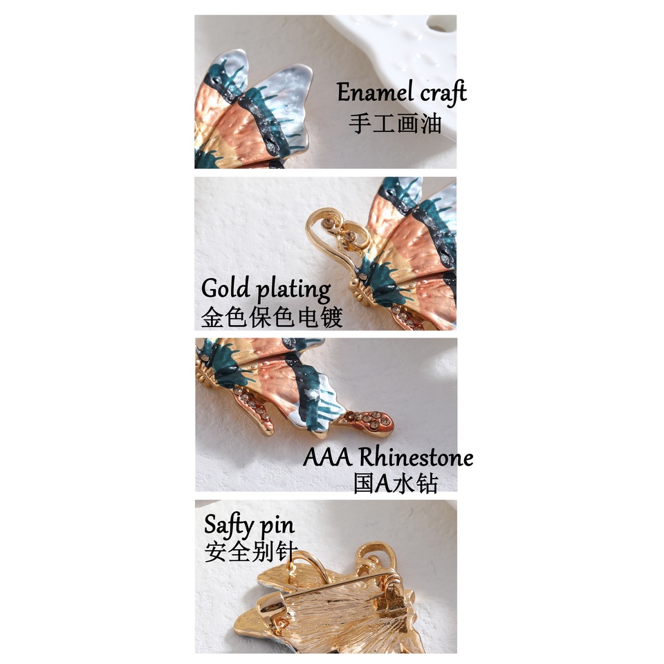 Ghim Cài Áo Hình Bướm Tráng Men Đính Đá Sang Trọng Cho Nữ