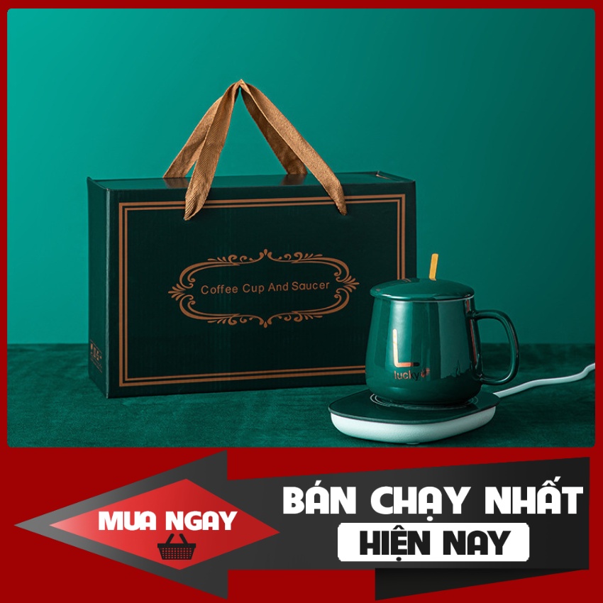Bộ Cốc Hâm Nóng Đồ Uống Bằng Sứ Sang Chảnh , Bộ Cốc Sứ Làm Nóng Tự Động Tặng Thìa Mạ Vàng Cao Cấp