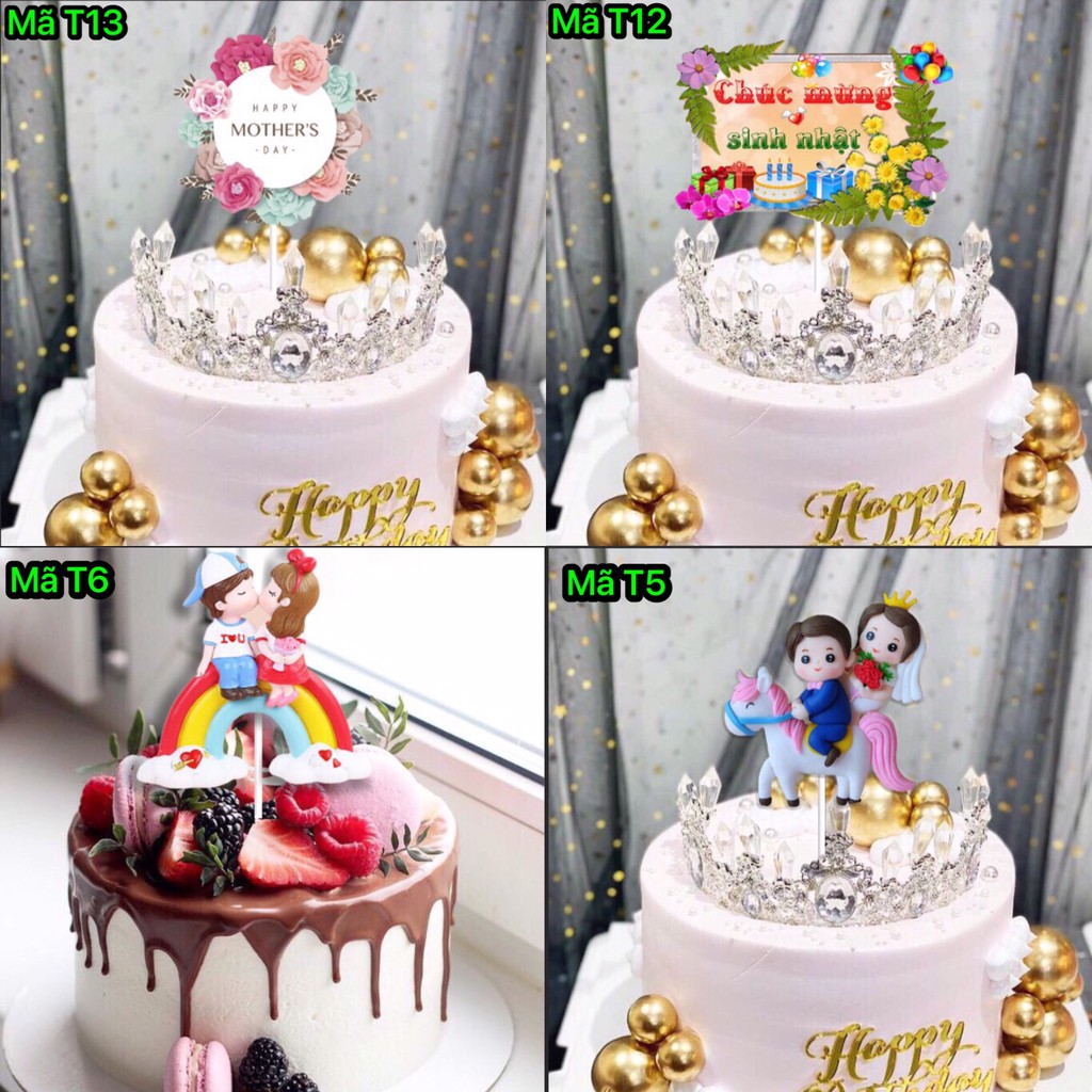 Trang Trí Bánh Sinh Nhật Bánh Kem - SET 10 THẺ CẮM GIẤY HAPPY