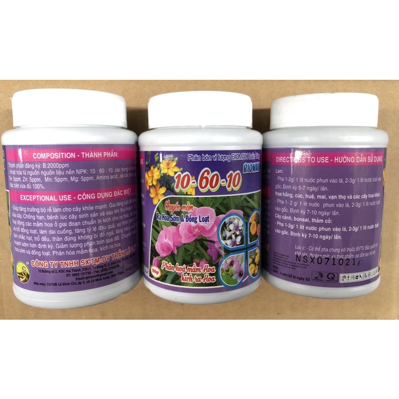 PHÂN BÓN KÍCH RA HOA CỰC MẠNH, NPK 10-60-10 DÙNG CHO HOA VÀ CÂY CẢNH HŨ 100g và 500g - VEGETASHOP - PHÂN BÓN CUỐC VÀNG