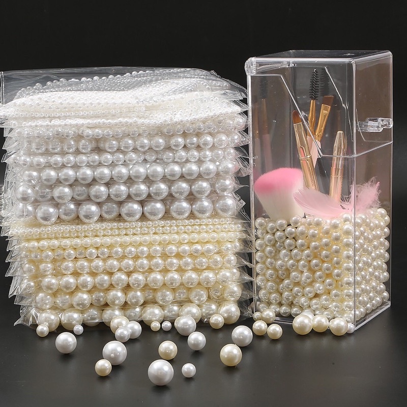 Hạt giả trai màu kem có lỗ size 3-6mm trang trí - Nguyên liệu làm thủ công