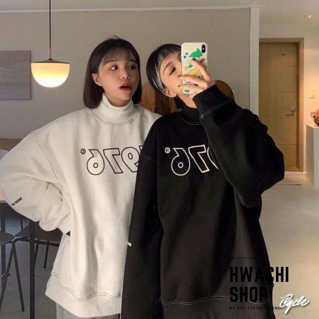 Áo sweater nỉ nam nữ, áo nỉ Unisex basic sweater dáng rộng in chữ 1976 2 màu so Hot G045 | BigBuy360 - bigbuy360.vn