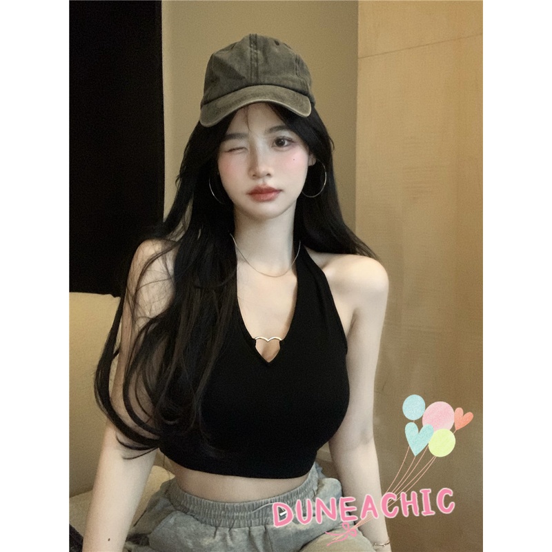 DUNEA Áo Hai Dây Họa Tiết Trái Tim Quyến Rũ Cho Nữ