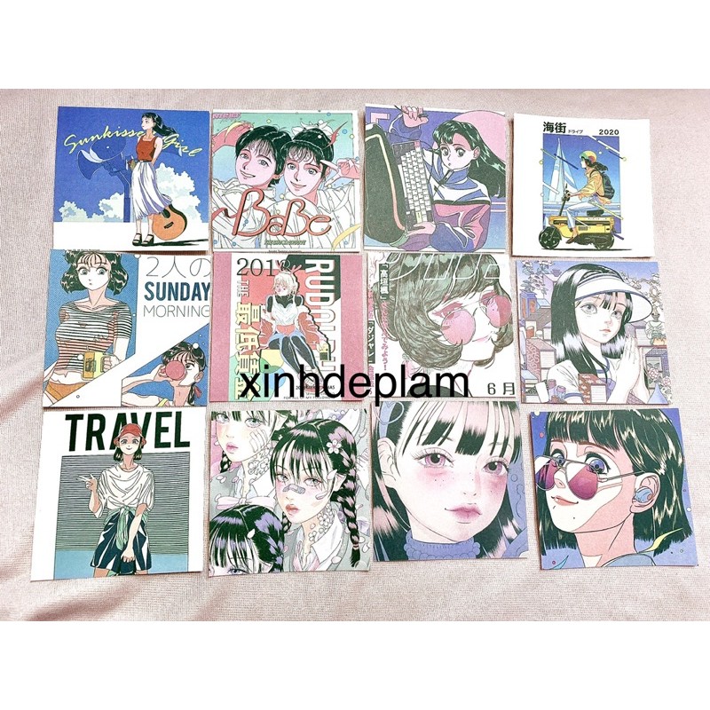 Postcard giấy nền Anime Girl 90s cô gái cổ điển dễ thương