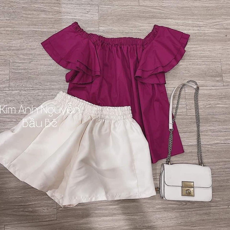 Sét đũi trễ vai quần short trắng(new)