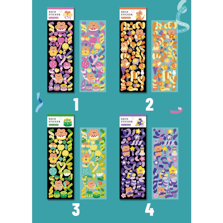 Set 2 Tấm Hình Dán Trang Trí Sổ Tay Hình Gấu Và Hoa Đáng Yêu