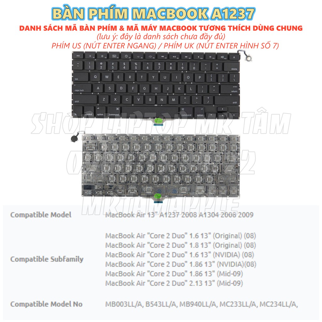 (KEYBOARD) BÀN PHÍM LAPTOP MACBOOK A1237 dùng cho Air 13&quot; 2009 A1237 A1304 2009 MB003 MC233 MC234