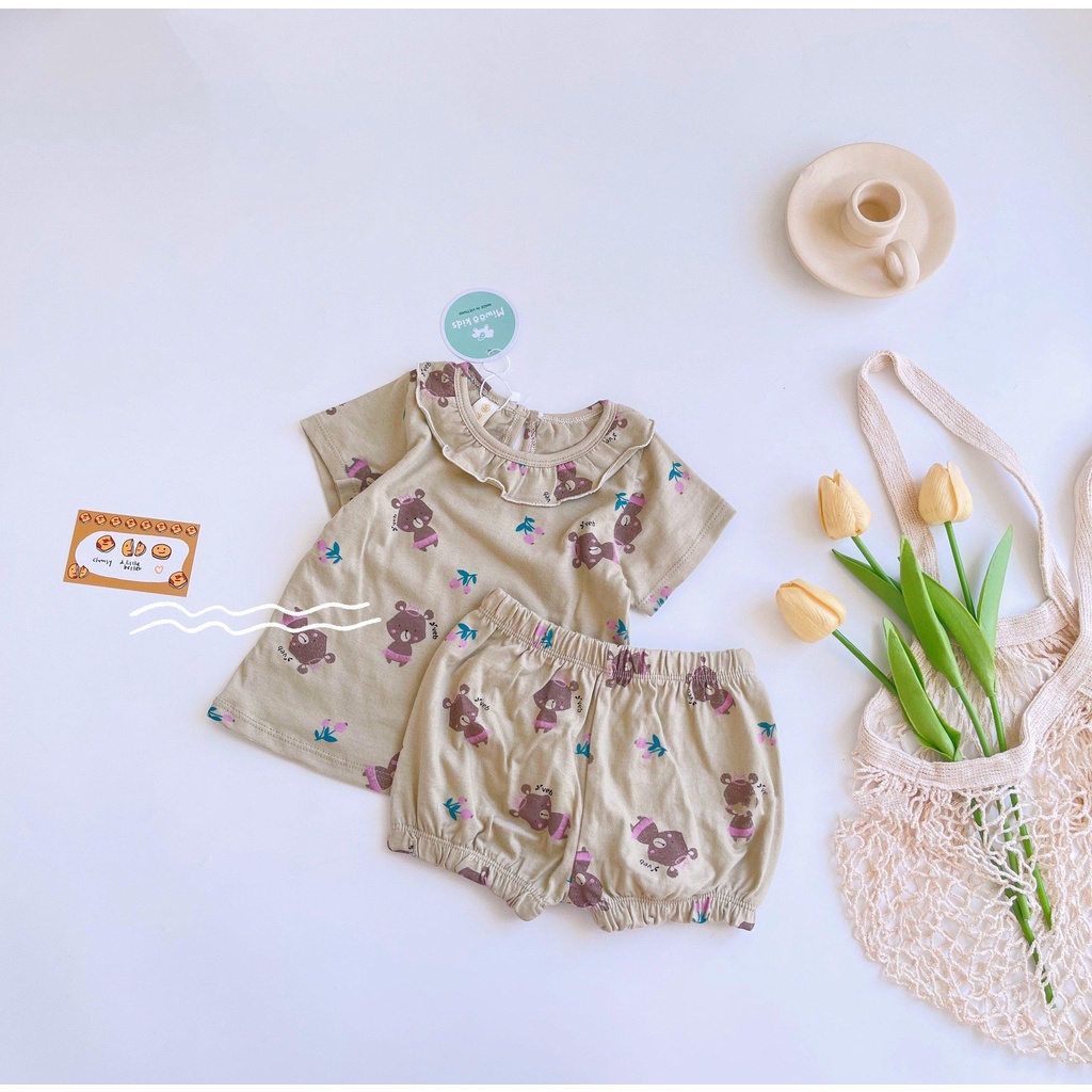 Đồ Bộ Cộc Tay Bé Gái Cotton Mùa Hè Viền Cổ Họa Tiết Size 1 - 5 Tuổi MINTSCLOSET Mint's Closet - DB8068