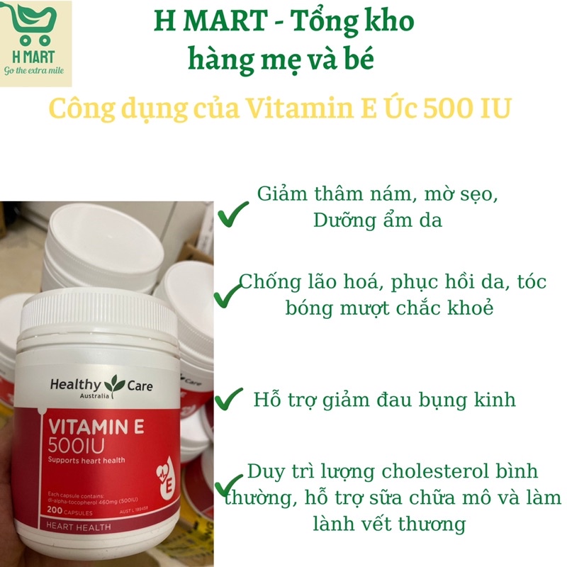 Vitamin E Healthy Care 500 IU - Viên uống đẹp da 200 viên