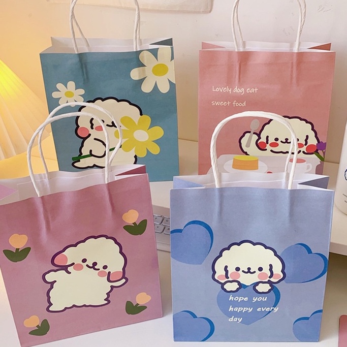 Túi quà tặng dễ thương cute, túi giấy có quai đựng quà sinh nhật, mừng năm mới, tết, gift bag hoạt hình xinh xắn