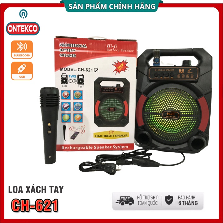 Loa xách tay Bluetooth Karaoke ONTEKCO YH200 - 30W Cao cấp, Kèm Micro không dây | Loa Bluetooth CH621 Kèm Micro Dây