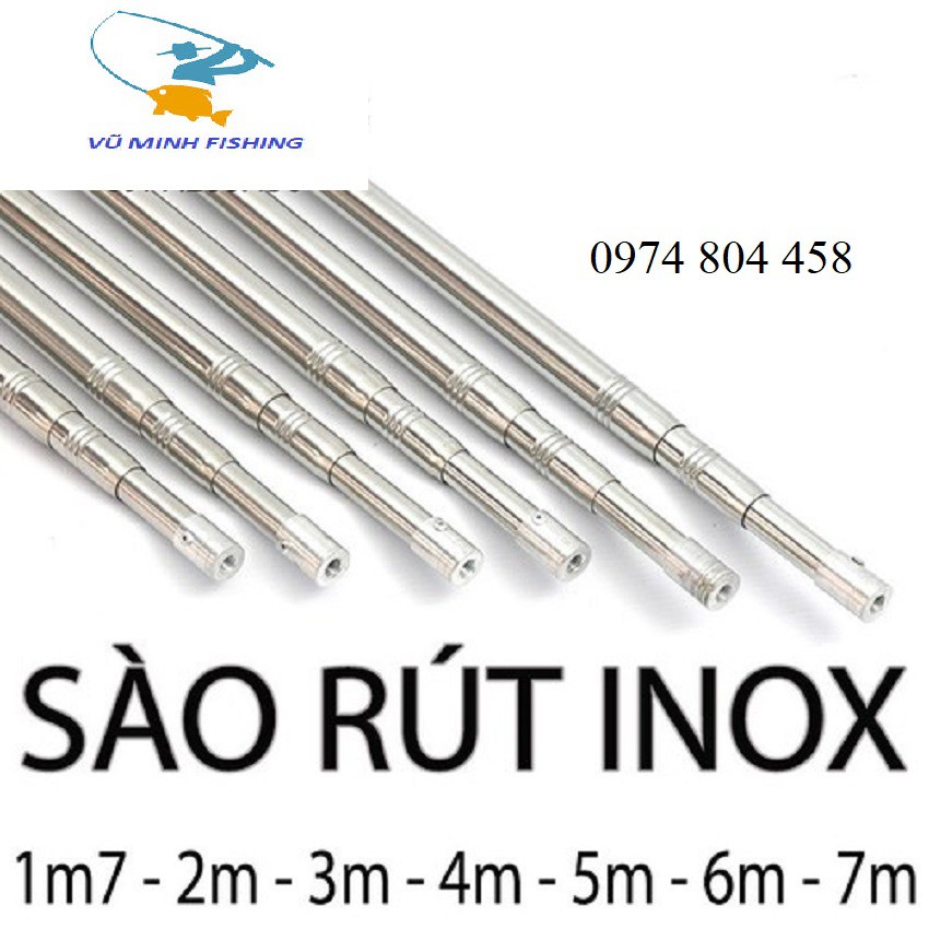 Sào Rút Inox Đa Năng. Sào Inox Bẫy Chim Dài 1m5-1m7-2m1-2m5-3m0-4m-5m-6m-7m