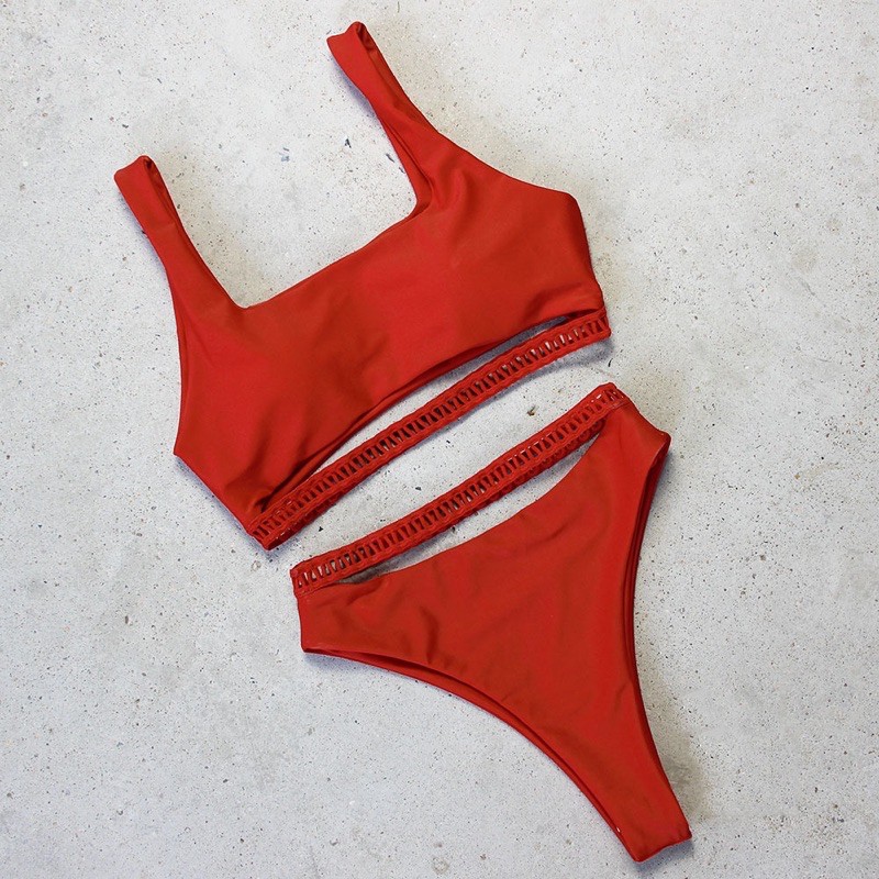 [BKN964] &lt;ÂU&gt; SET BIKINI BASIC CUTOUT ĐEN/TRẮNG/ĐỎ (CẠP CAO)