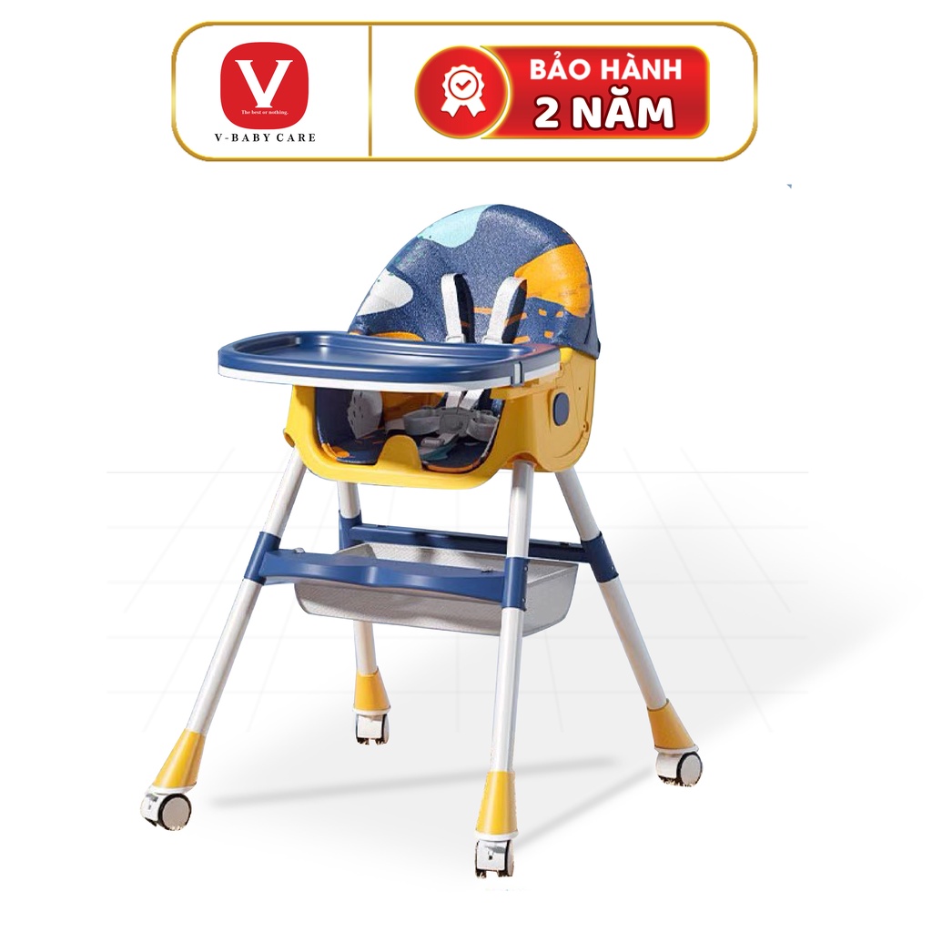 Ghế Ăn Dặm Cao cấp V-Baby 909 2022 Có Cánh Xe Gấp Gọn Và V-Baby 808