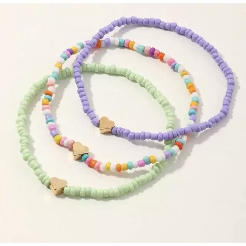 Phụ kiện vòng tay/ chân màu pastel mặt trái tim co giãn🏖